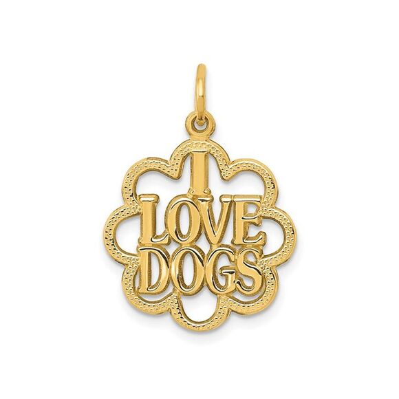 I LOVE DOGS Pendant Necklace in 14K Yellow Gold (NO CHAIN)
